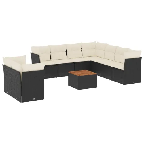Vrtna garnitura - 10-dijelni set vrtnih sofa s jastucima crni od poliratana - Crna i krem 1 Cijena