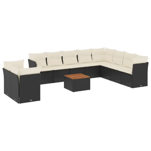 Vrtna garnitura - 11-dijelni set vrtnih sofa od poliratana s jastucima crni - Crna i krem 1 Cijena