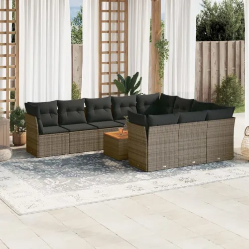 Vrtna garnitura - 11-dijelni set vrtnih sofa od poliratana s jastucima sivi - Siva 6x srednja + 4x kutna + stol 1 Cijena
