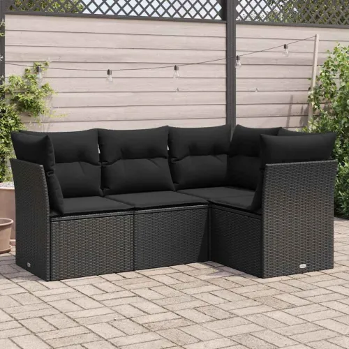 Vrtna garnitura - 4-dijelni set vrtnih sofa od poliratana s jastucima crni - Crna Bez stola 1 Cijena