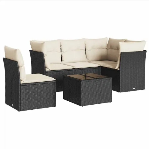 Vrtna garnitura - 6-dijelni set vrtnih sofa s jastucima crni od poliratana - Crna i krem Sa stolom 1 Cijena