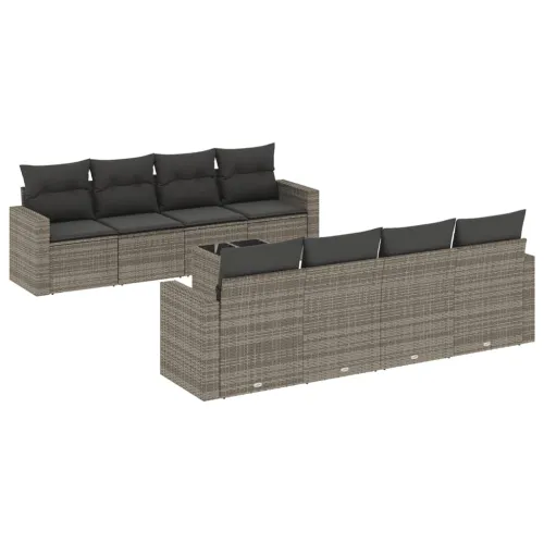 Vrtna garnitura - 9-dijelni set vrtnih sofa od poliratana s jastucima sivi - Siva 1 Cijena