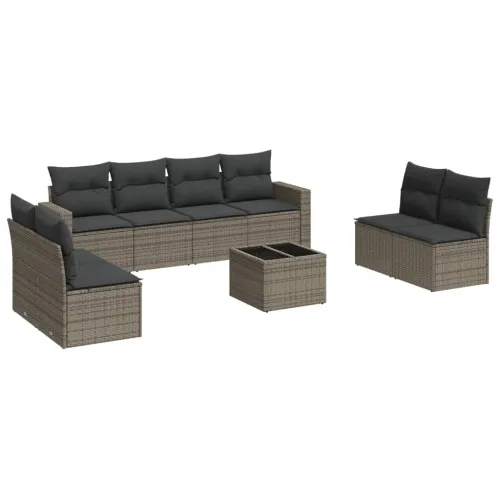 Vrtna garnitura - 9-dijelni set vrtnih sofa od poliratana s jastucima sivi - Siva Sa stolom 1 Siva Cijena
