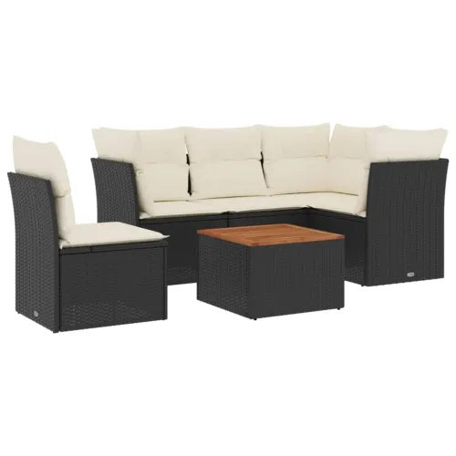Vrtna garnitura - 6-dijelni set vrtnih sofa s jastucima crni od poliratana - Crna i krem 2 x sredina + stol + 3 x kut 1 Cijena