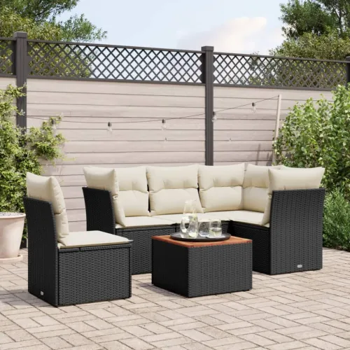 Vrtna garnitura - 6-dijelni set vrtnih sofa s jastucima crni od poliratana - Crna i krem 2 x sredina + stol + 3 x kut 1 Cijena