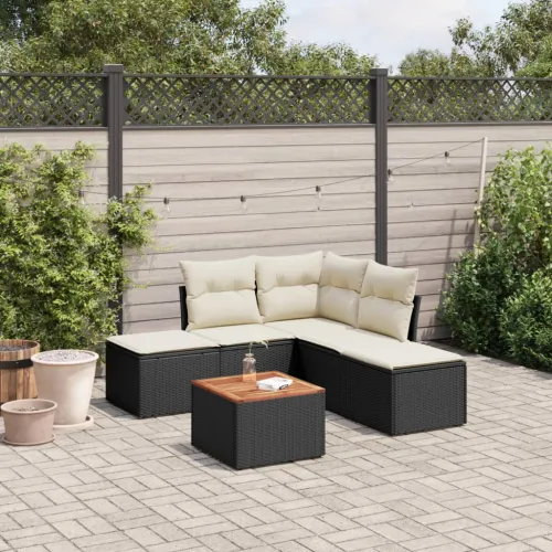 Vrtna garnitura - 6-dijelni set vrtnih sofa s jastucima crni od poliratana - Crna i krem 1 Cijena