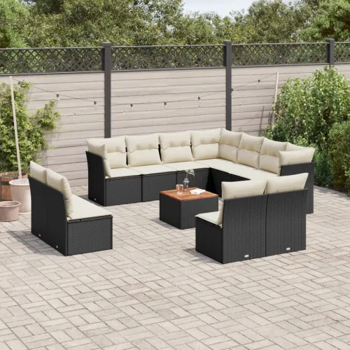 Vrtna garnitura - 12-dijelni set vrtnih sofa od poliratana s jastucima crni - Crna i krem 1 Cijena