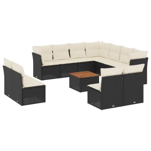 Vrtna garnitura - 12-dijelni set vrtnih sofa od poliratana s jastucima crni - Crna i krem 1 Cijena