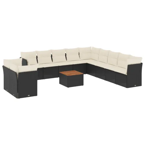 Vrtna garnitura - 12-dijelni set vrtnih sofa od poliratana s jastucima crni - Crna i krem 1 Cijena