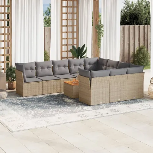 Vrtna garnitura - 11-dijelni set vrtnih sofa od poliratana s jastucima bež - bež i siva 6x srednja + 4x kutna + stol 1 Cijena