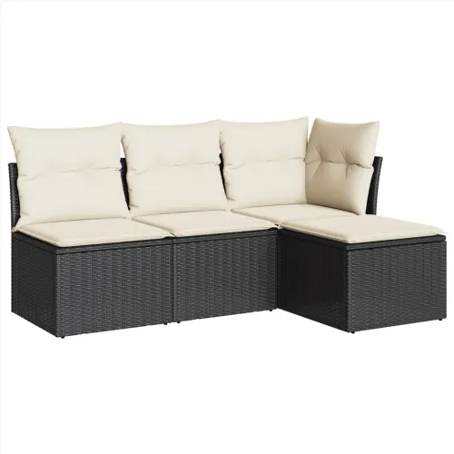 Vrtna garnitura - 4-dijelni set vrtnih sofa od poliratana s jastucima crni - Crna i krem Bez stola 1 Cijena