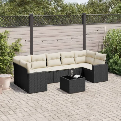 Vrtna garnitura - 8-dijelni set vrtnih sofa od poliratana s jastucima crni - Crna i krem 1 Cijena