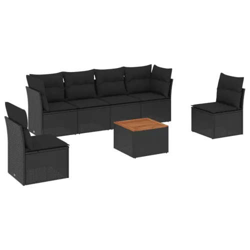 Vrtna garnitura - 7-dijelni set vrtnih sofa od poliratana s jastucima crni - Crna 4x srednja + stol + 2x kutna 1 Cijena