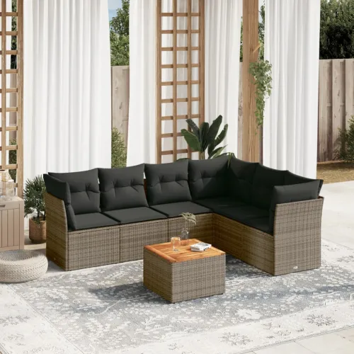 Vrtna garnitura - 7-dijelni set vrtnih sofa sivi od poliratana - Siva 3x kutna + stol + 3x srednja 1 Cijena