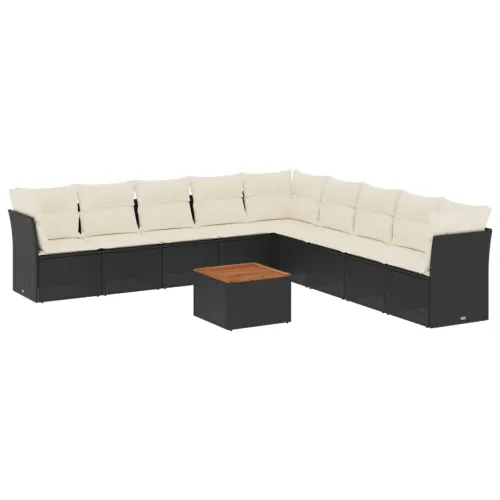 Vrtna garnitura - 10-dijelni set vrtnih sofa s jastucima crni od poliratana - Crna i krem 1 Cijena