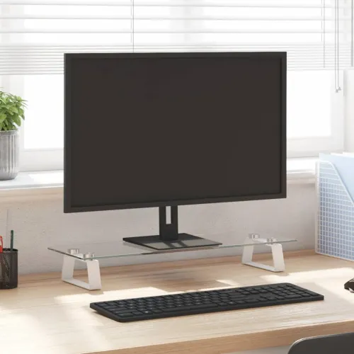 Stalak za monitor bijeli 60 x 20 x 8 cm kaljeno staklo i metal - Bijela 60 x 20 x 8 cm Bijela 60 x 20 x 8 cm Cijena