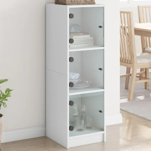 Visoka komoda sa staklenim vratima bijela 35 x 37 x 109 cm - Bijela 1 Bijela Cijena