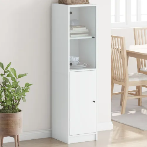 Visoka komoda sa staklenim vratima bijela 35 x 37 x 142 cm - Bijela 1 Bijela Cijena