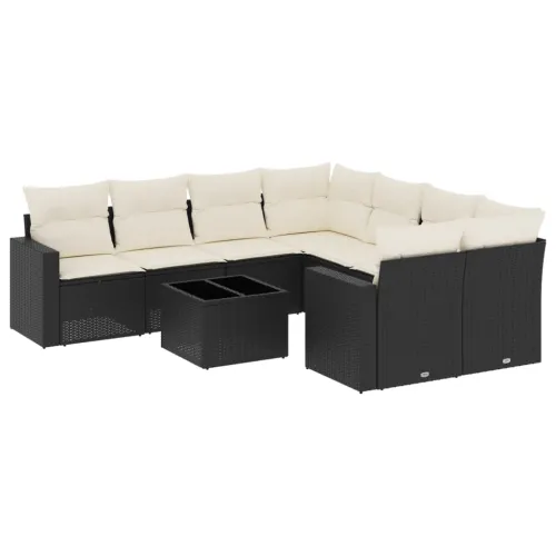 Vrtna garnitura - 9-dijelni set vrtnih sofa s jastucima crni od poliratana - Crna i krem 1 Crna i krem Cijena