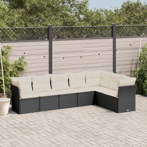 Vrtna garnitura - 7-dijelni set vrtnih sofa od poliratana s jastucima crni - Crna i krem Bez stola 1 Cijena