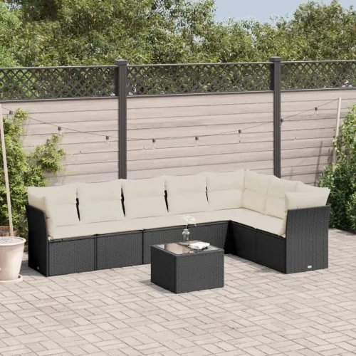 Vrtna garnitura - 8-dijelni set vrtnih sofa od poliratana s jastucima crni - Crna i krem Sa stolom 1 Cijena