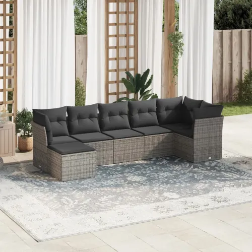 Vrtna garnitura - 7-dijelni set vrtnih sofa sivi od poliratana - Siva Bez stola 1 Cijena