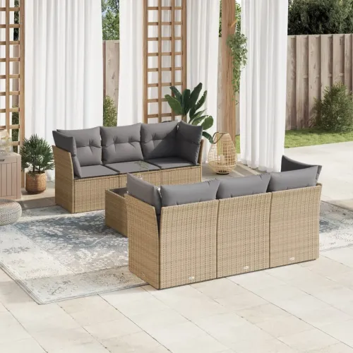 Vrtna garnitura - 7-dijelni set vrtnih sofa od poliratana s jastucima bež - bež i siva stol + 4x kutna + 2x srednja 1 Cijena