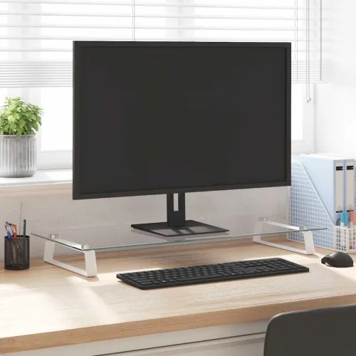 Stalak za monitor bijeli 80x35x8 cm kaljeno staklo i metal - Bijela 80 x 35 x 8 cm Bijela 80 x 35 x 8 cm Cijena