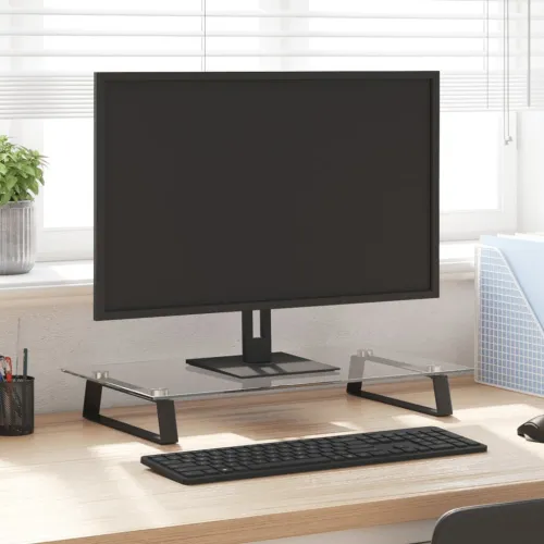 Stalak za monitor crni 60x35x8 cm kaljeno staklo i metal - Crna 60 x 35 x 8 cm Cijena