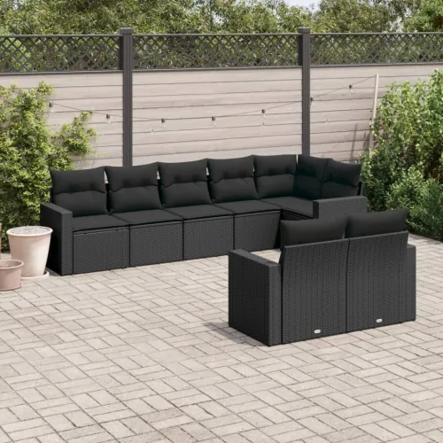 Vrtna garnitura - 8-dijelni set vrtnih sofa od poliratana s jastucima crni - Crna 1 Bez stola Cijena