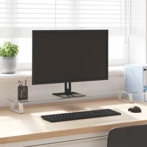 Stalak za monitor bijeli 100x20x8 cm kaljeno staklo i metal - Bijela 100 x 20 x 8 cm Bijela 100 x 20 x 8 cm Cijena