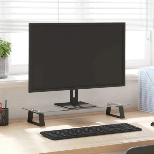 Stalak za monitor crni 60x20x8 cm kaljeno staklo i metal - Crna 60 x 20 x 8 cm Crna 60 x 20 x 8 cm Cijena