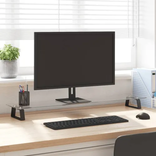 Stalak za monitor crni 100x20x8 cm kaljeno staklo i metal - Crna 100 x 20 x 8 cm Crna 100 x 20 x 8 cm Cijena