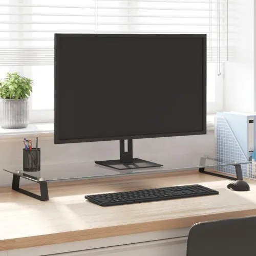 Stalak za monitor crni 100x35x8 cm kaljeno staklo i metal - Crna 100 x 35 x 8 cm Crna 100 x 35 x 8 cm Cijena