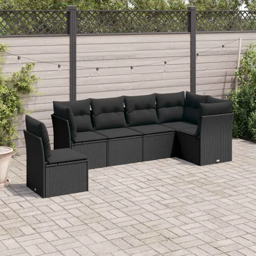 Vrtna garnitura - 6-dijelni set vrtnih sofa s jastucima crni od poliratana - Crna Bez stola 1 Crna Cijena