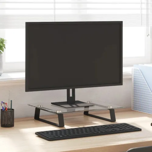 Stalak za monitor crni 40x35x8 cm kaljeno staklo i metal - Crna 40 x 35 x 8 cm Crna 40 x 35 x 8 cm Cijena