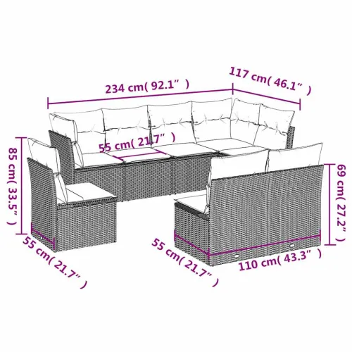 Vrtna garnitura - 8-dijelni set vrtnih sofa od poliratana s jastucima crni - Crna i krem Bez stola 1 Cijena