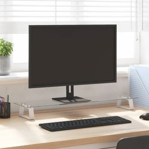 Stalak za monitor bijeli 80x20x8 cm kaljeno staklo i metal - Bijela 80 x 20 x 8 cm Bijela 80 x 20 x 8 cm Cijena