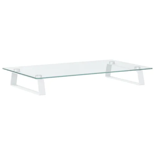 Stalak za monitor bijeli 60 x 35 x 8 cm kaljeno staklo i metal - Bijela 60 x 35 x 8 cm Bijela 60 x 35 x 8 cm Cijena