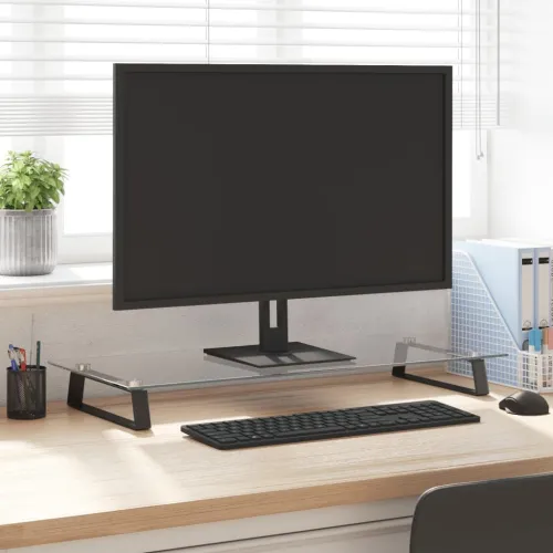 Stalak za monitor crni 80x35x8 cm kaljeno staklo i metal - Crna 80 x 35 x 8 cm Cijena