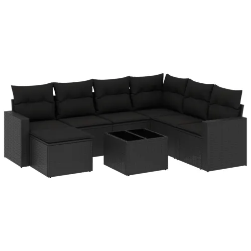 Vrtna garnitura - 8-dijelni set vrtnih sofa od poliratana s jastucima crni - Crna 1 Sa stolom Crna Cijena