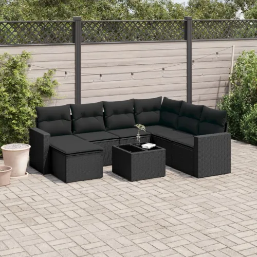 Vrtna garnitura - 8-dijelni set vrtnih sofa od poliratana s jastucima crni - Crna 1 Sa stolom Crna Cijena