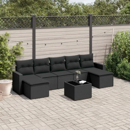 Vrtna garnitura - 8-dijelni set vrtnih sofa od poliratana s jastucima crni - Crna sa stolom Cijena