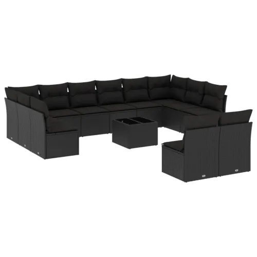 Vrtna garnitura - 13-dijelni set vrtnih sofa s jastucima poliratan crni - Crna Sa stolom Cijena