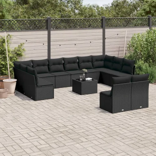 Vrtna garnitura - 13-dijelni set vrtnih sofa s jastucima poliratan crni - Crna Sa stolom Cijena