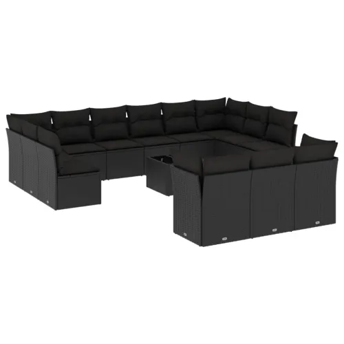 Vrtna garnitura - 14-dijelni set vrtnih sofa s jastucima poliratan crni - Crna Sa stolom 1 Crna Cijena