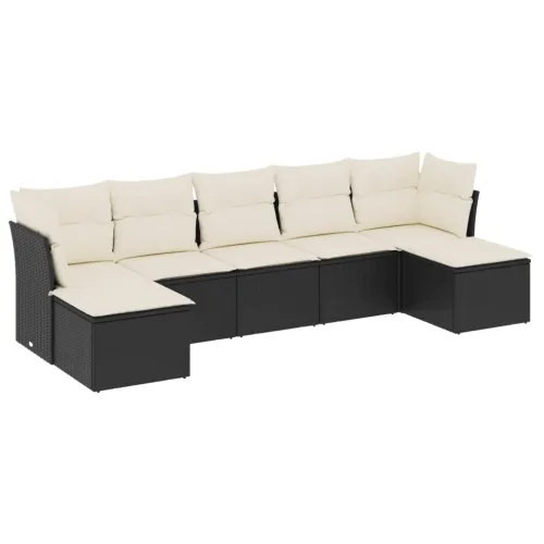 Vrtna garnitura - 7-dijelni set vrtnih sofa od poliratana s jastucima crni - Crna i krem Bez stola 1 Cijena