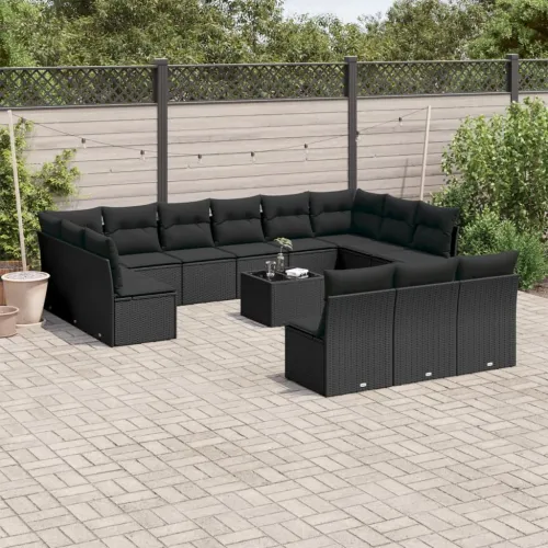 Vrtna garnitura - 14-dijelni set vrtnih sofa s jastucima poliratan crni - Crna Sa stolom 1 Crna Cijena