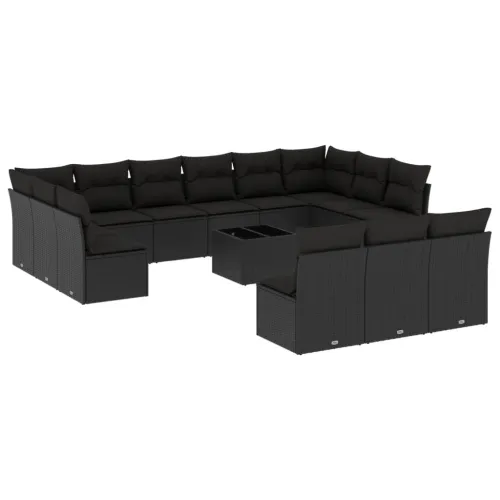 Vrtna garnitura - 14-dijelni set vrtnih sofa s jastucima poliratan crni - Crna Sa stolom 1 Crna Cijena