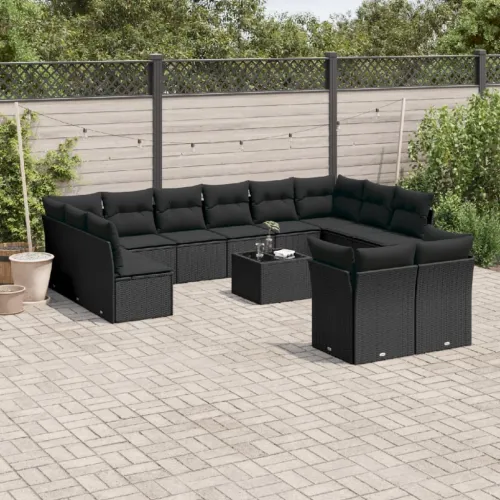 Vrtna garnitura - 13-dijelni set vrtnih sofa s jastucima poliratan crni - Crna Sa stolom 1 Crna Cijena